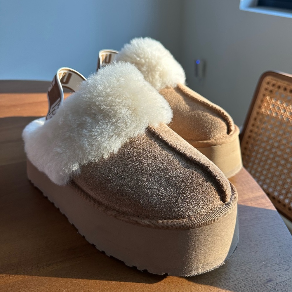 UGG Tan and Cream Shearling Slippers